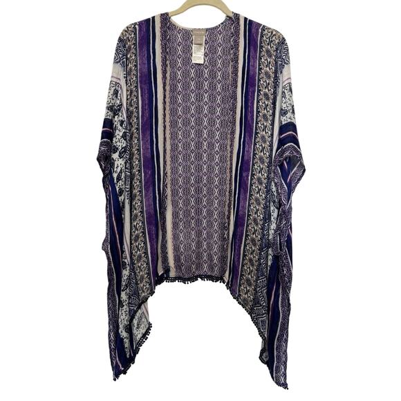 Chico’s Boho Open Front Kimono Poncho Cardigan Size Large/XL Paisley Coastal - Picture 1 of 5